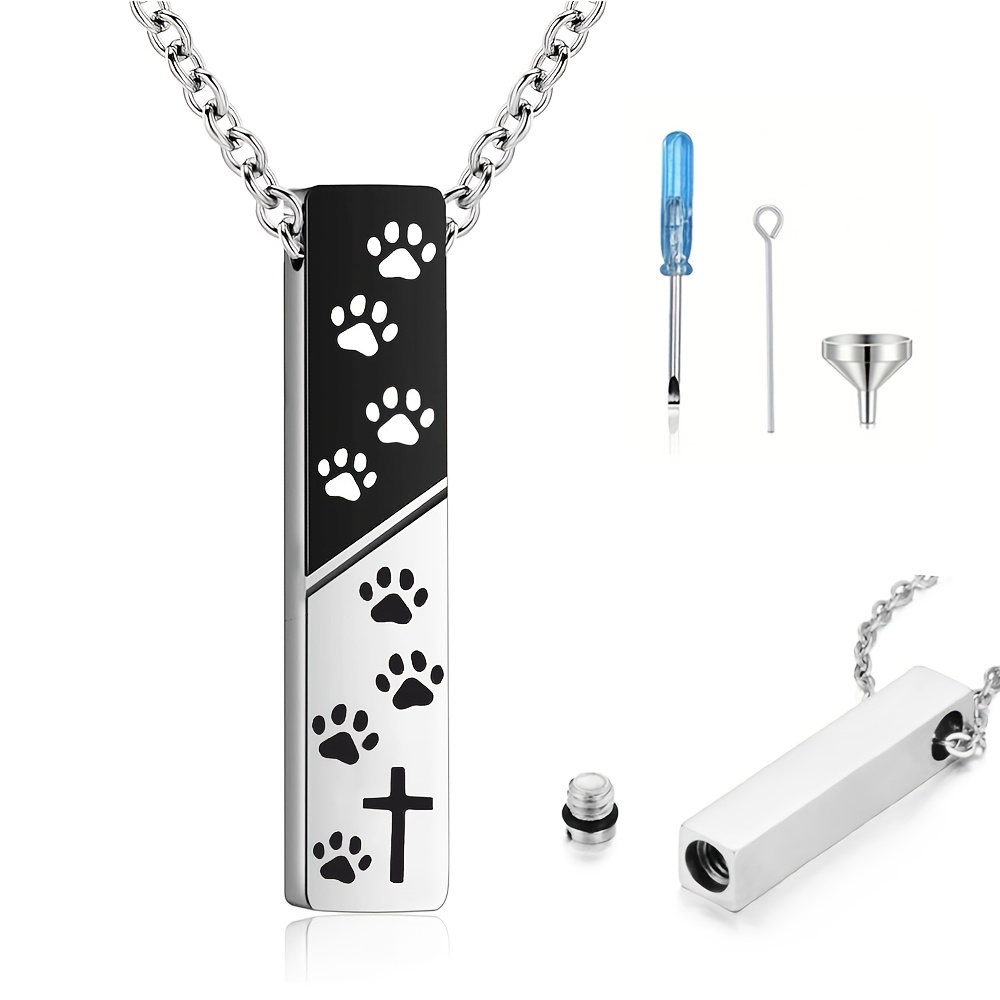 Silver Pendant Bar Rectangle Black Pet Pendant Necklace